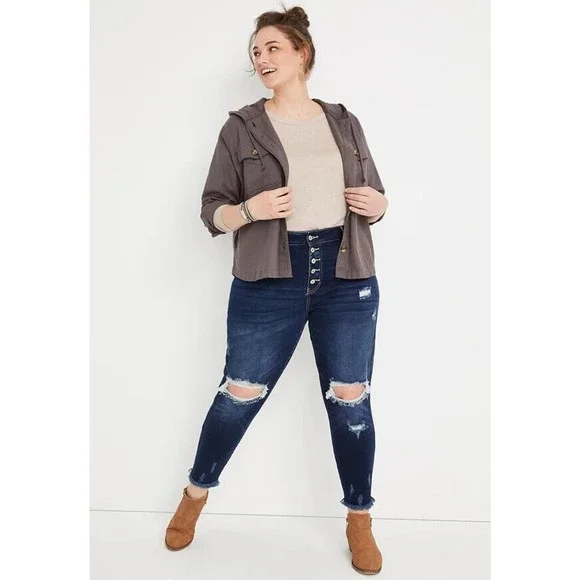 KanCan Skinny Curvy High Rise Frayed Hem Jean Blue Jeans Women's Plus Size 16 - Picture 1 of 10